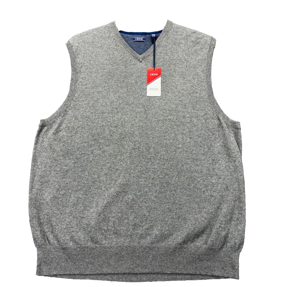 IZOD Sweater Vest‎ Mens XL Gray V Neck Pullover Heritage Essentials Knit NEW